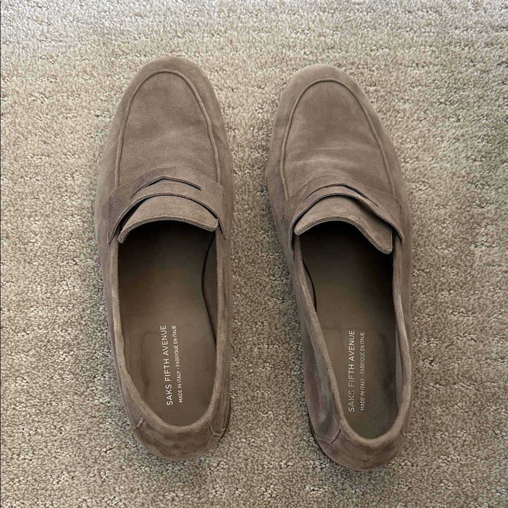Saks Fifth Avenue Taupe Suede Men's Loafers